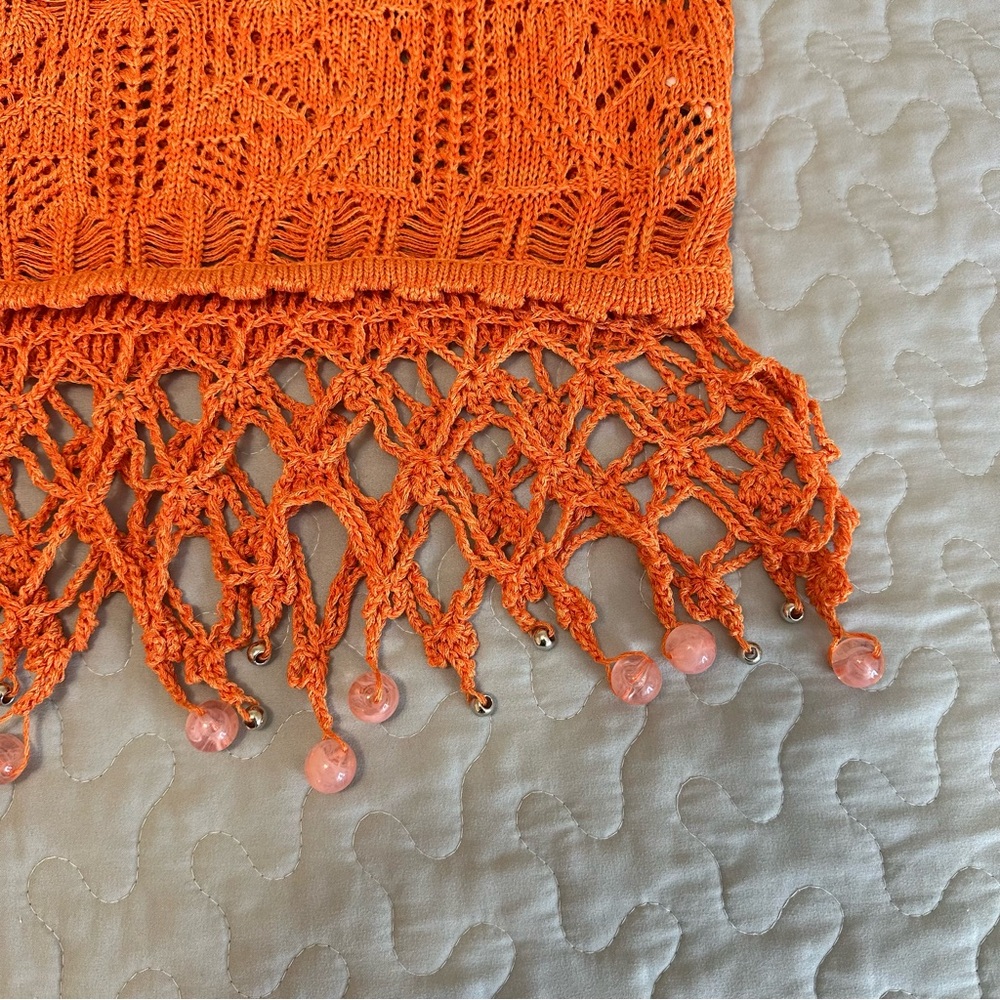 Zara Orange Crochet Beaded Detail Cropped Women’s Tank Top - Picture 2 of 7